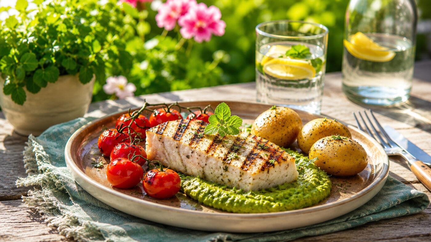 Grillet klippfisk med ertepuré