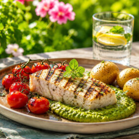 Grillet klippfisk med ertepuré