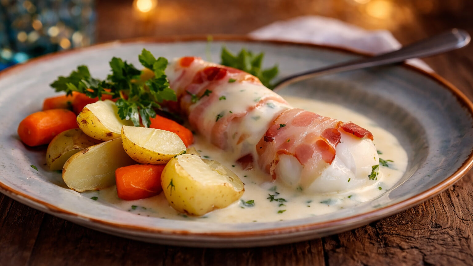 Ovnsbakt-klippfisk-med-bacon-og-gulrotstuing - DYBVIK