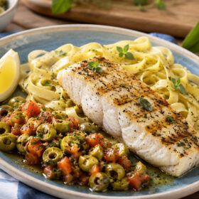 Grillet klippfisk med olivensalsa