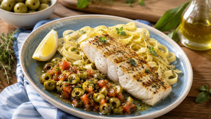 Grillet klippfisk med olivensalsa